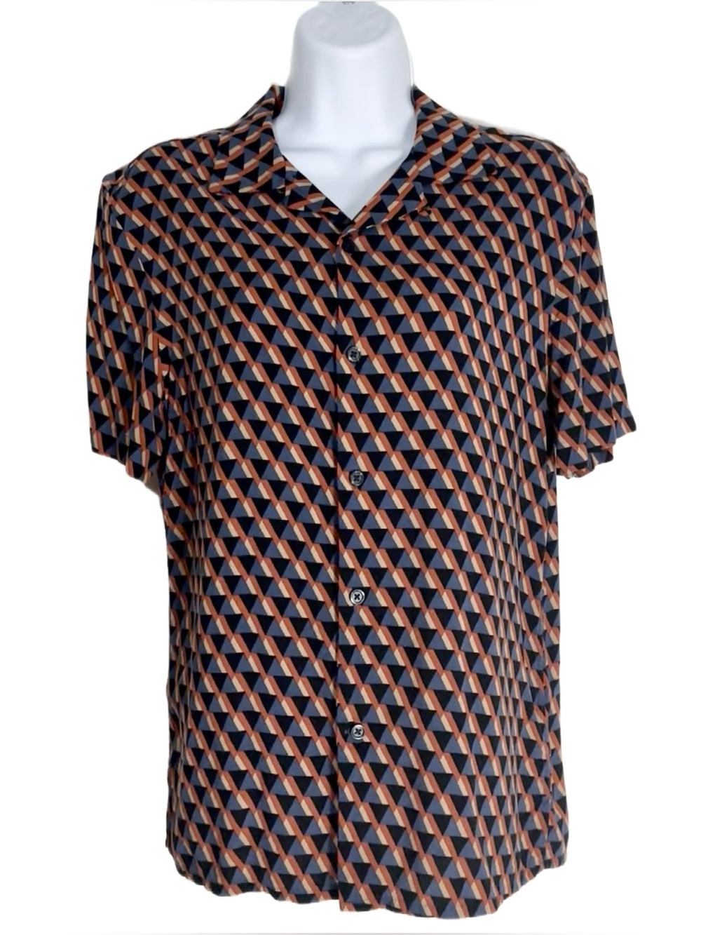 Express Men Rayon Short Sleeve Geometric Button-Up Shirt, Size XS, Fits Size S